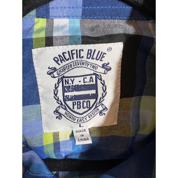 Pacific Blue Men's Large Plaid Button-Up Shirt Cotton/Polyester Blend - Picture 2 of 9